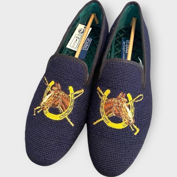 Polo Ralph Lauren Paxton Equestrian Needlepoint Slipper Loafer Mens size 12 New - Picture 2 of 12